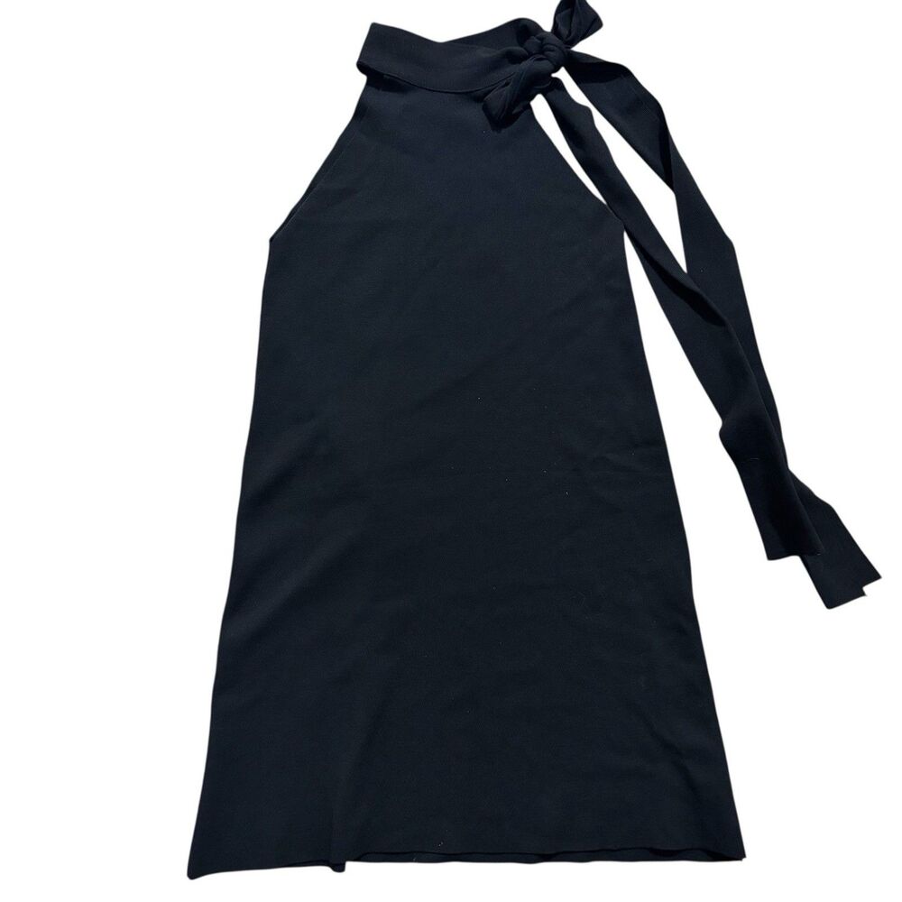 Zara Women’s Sz Small Knit Tie Neck Mini Dress Black Classic Minimalist